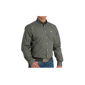 Cinch Men's Medallion Print Button Down Long Sleeve Olive Shirt