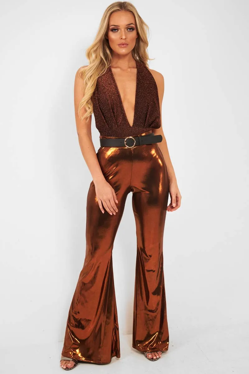 Copper Black Plunge Cross Back Bodysuit - Jolina