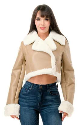 Cropped Leather Jacket With Fur Lining