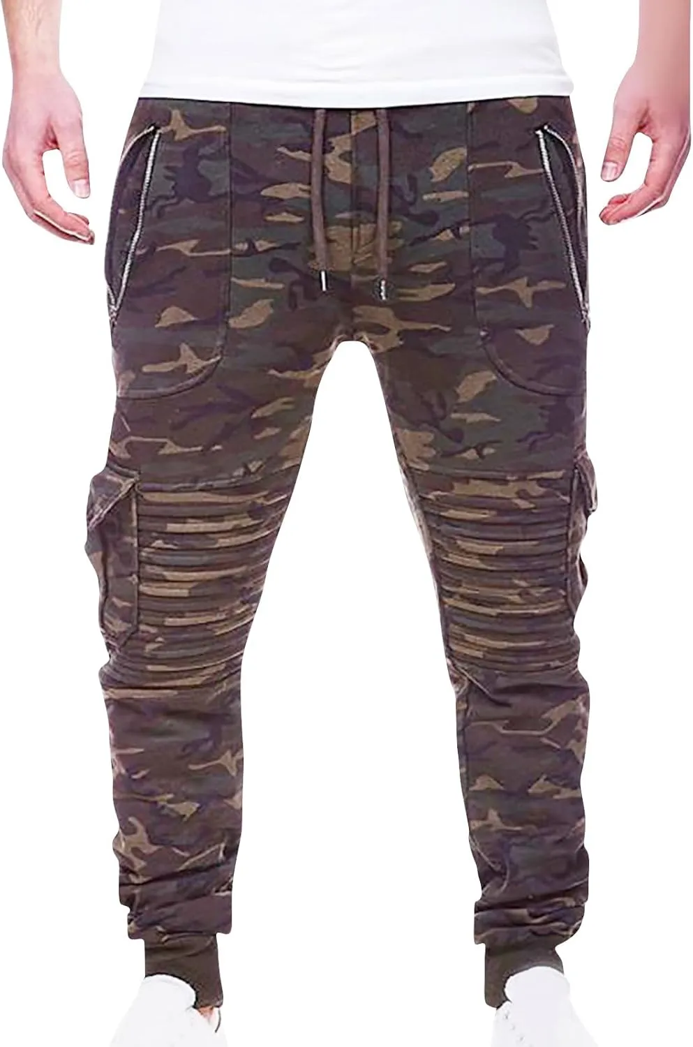Ctreela Men's Plus Size Skinny Joggers Multi-Pockets Athletic Workout Pants Gym Training Slim Fit Running Jogging Sweatpants