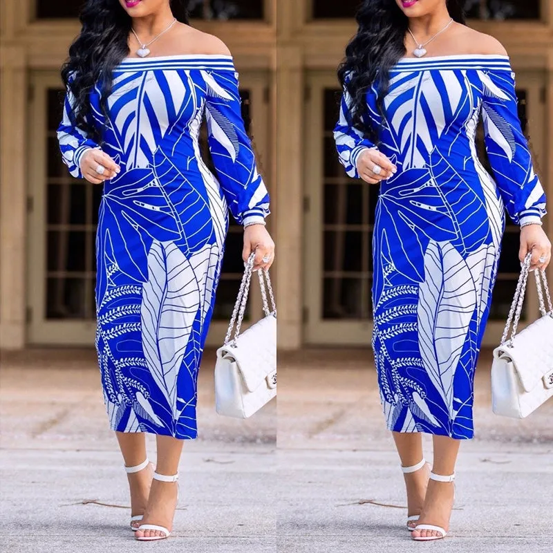 deanwangkt off shoulder sexy S-5XL plus size leaf midi dresses summer spring bishop sleeve boho long dress female women long floral dress