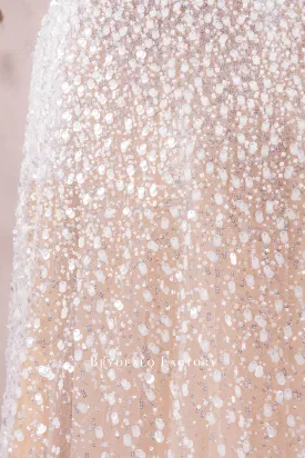 Designer Shimmer Gradient Beading Cream White Sequin Fabric
