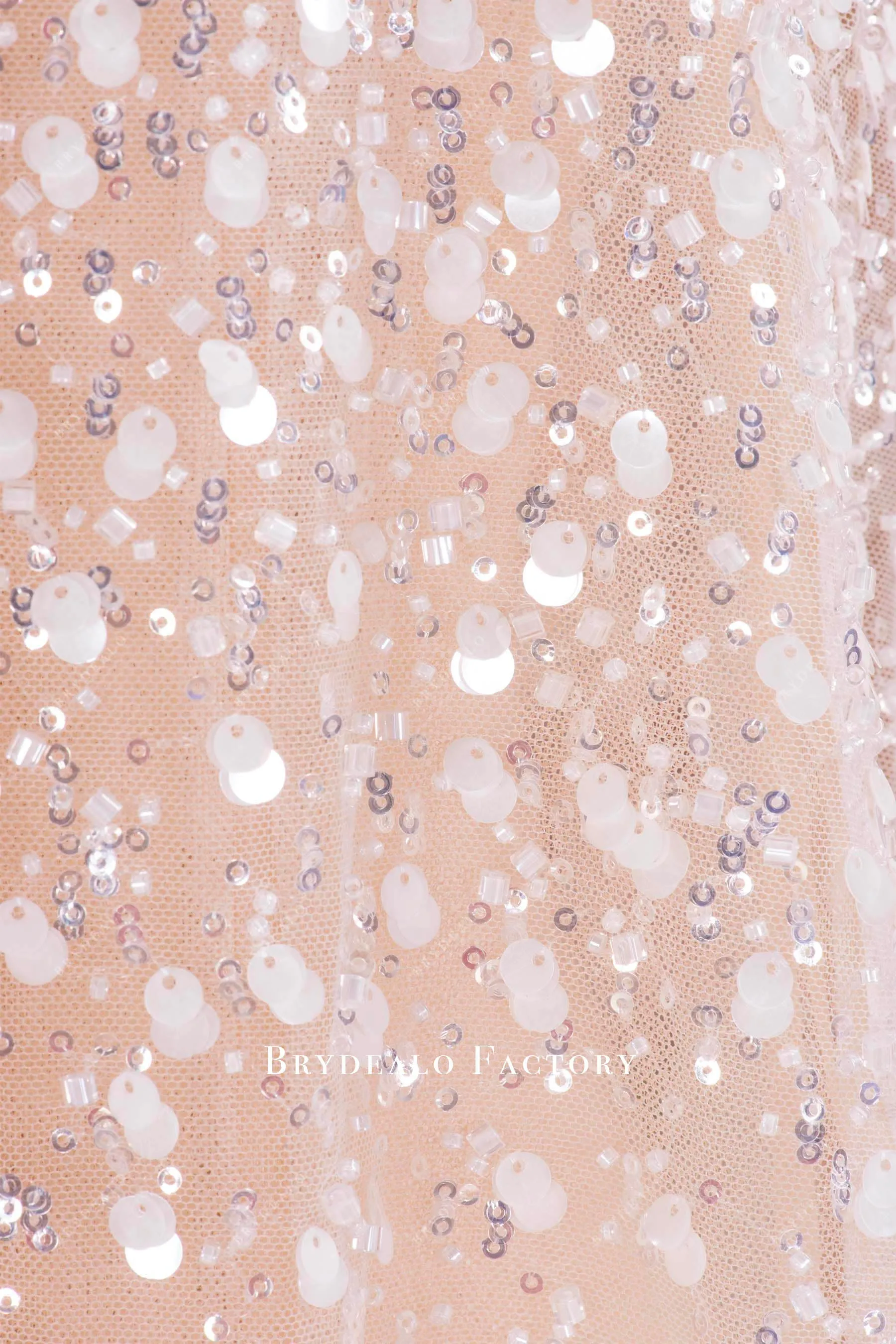 Designer Shimmer Gradient Beading Cream White Sequin Fabric