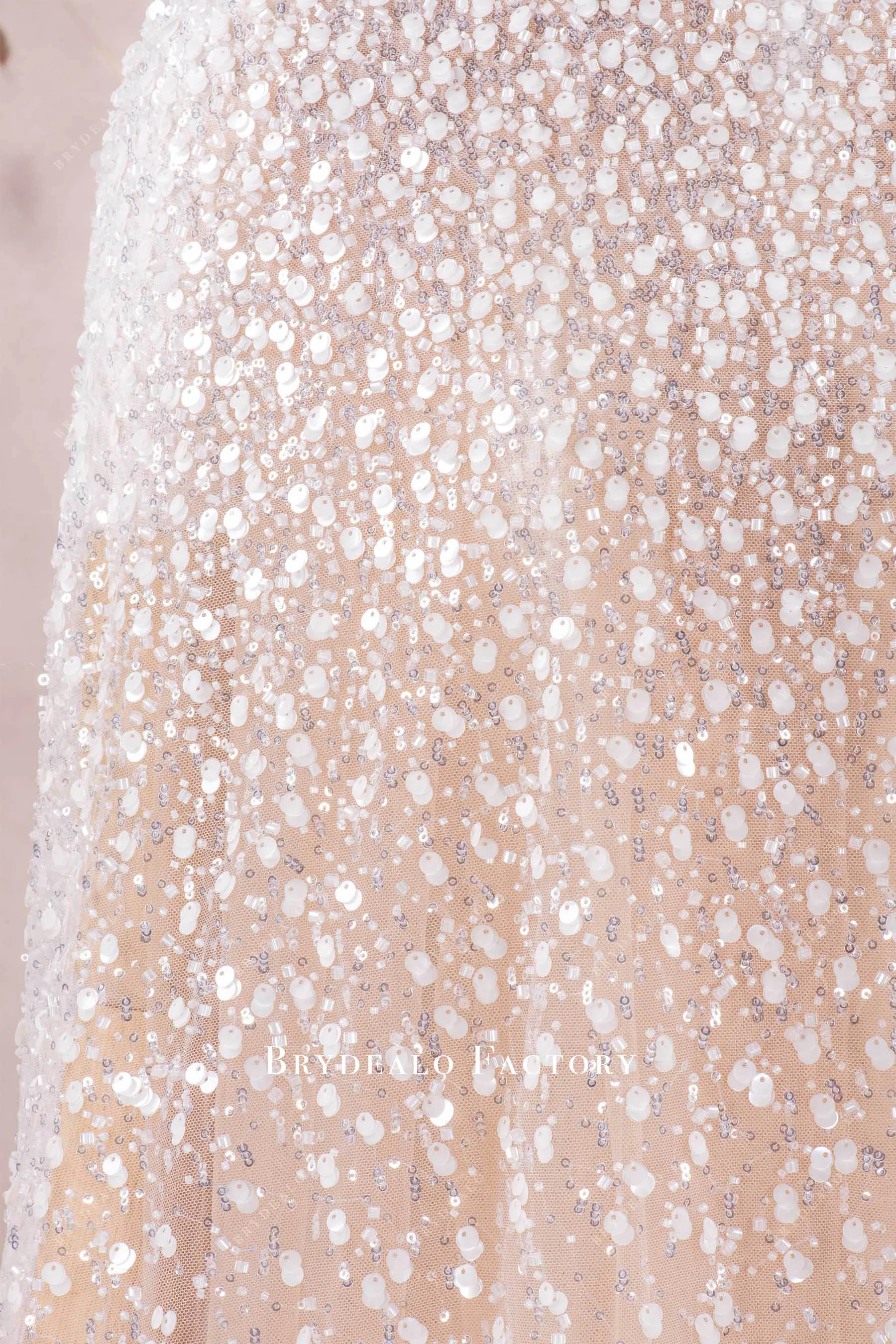 Designer Shimmer Gradient Beading Cream White Sequin Fabric