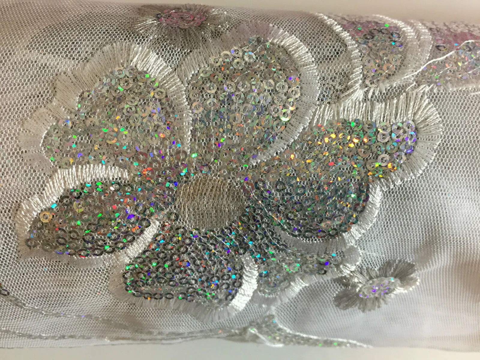 Double border Sequined flower Scalloped Net dress Fabric 52" Wide M194 Mtex
