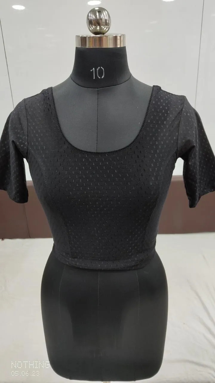 Elegant Black Color Cotton Dobby Stretchable Ready To Wear Blouse For Women