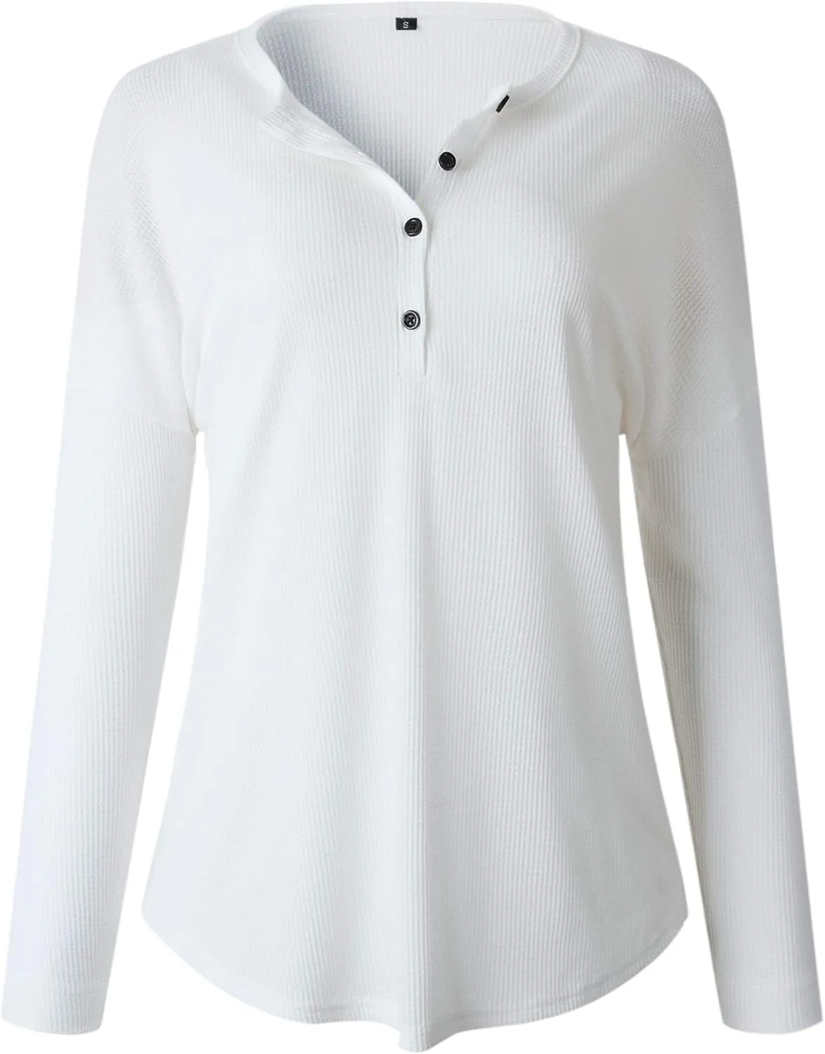 Famulily Women's Waffle Knit Tunic Tops Loose Long Sleeve Button Up V Neck Henley Shirts