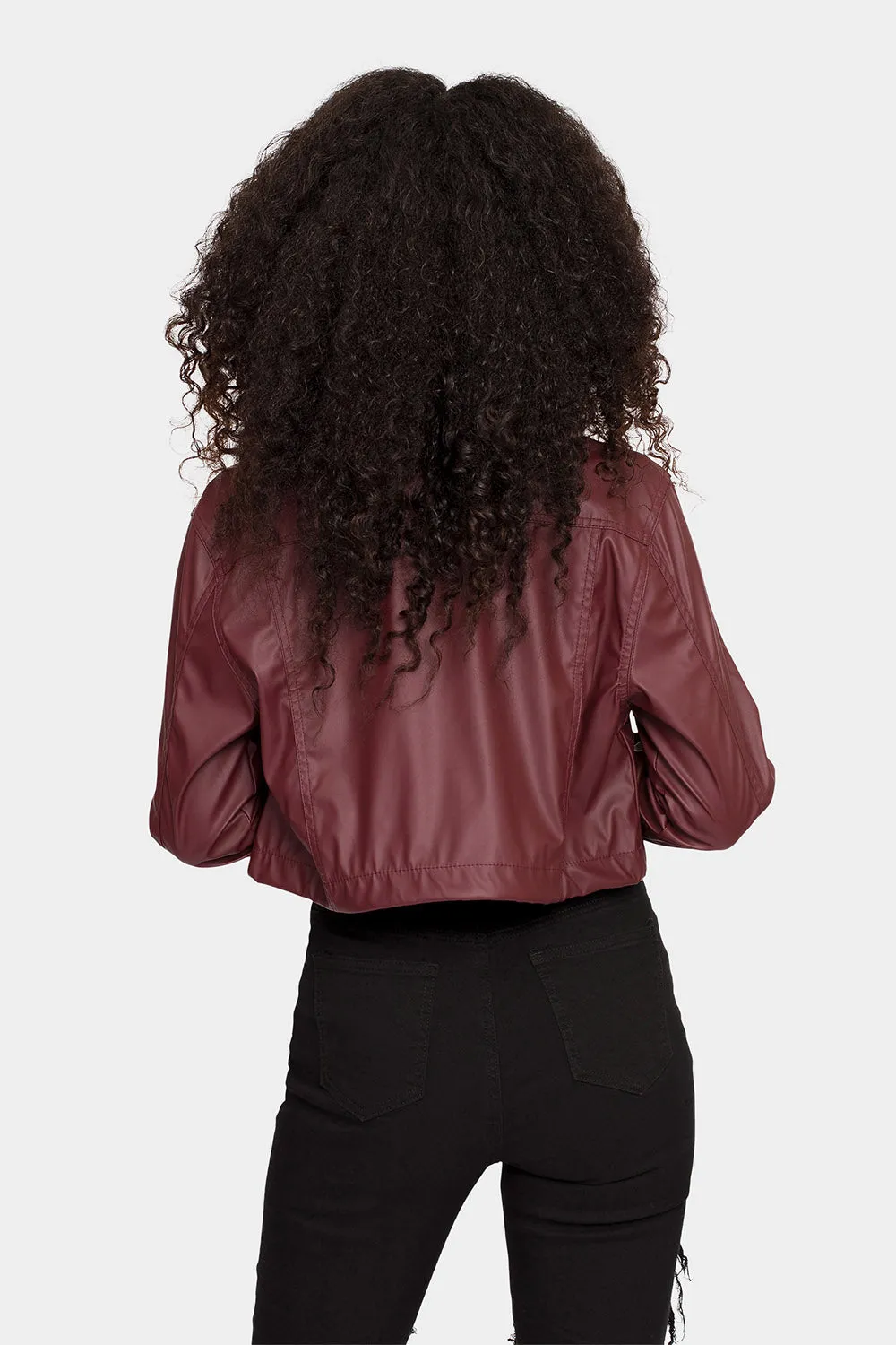 Faux Leather Cropped Jacket