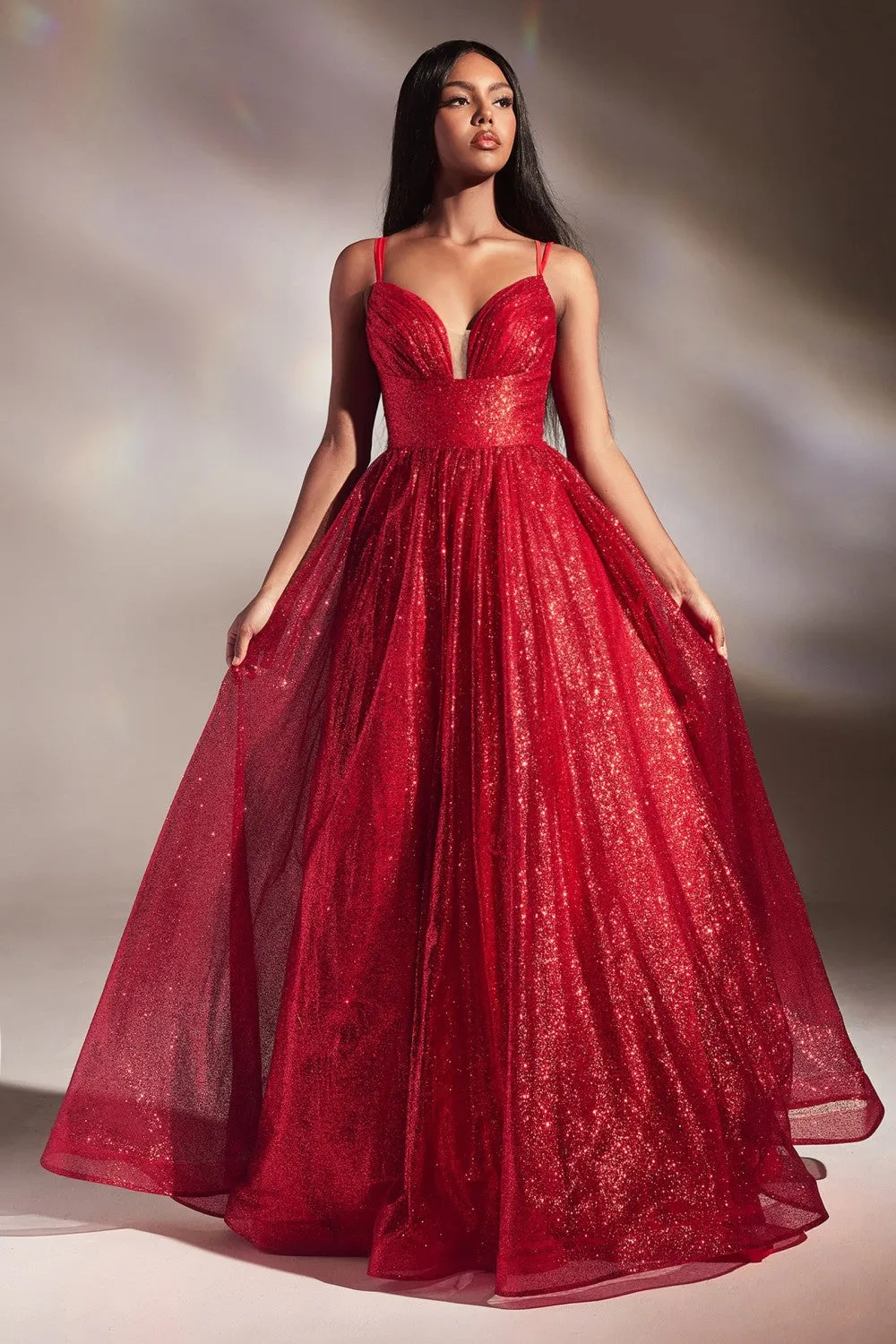 Fearless Layered Glitter Fabric Ballgown 740996ER-Red LaDivine CD996 Cinderella Divine CD996