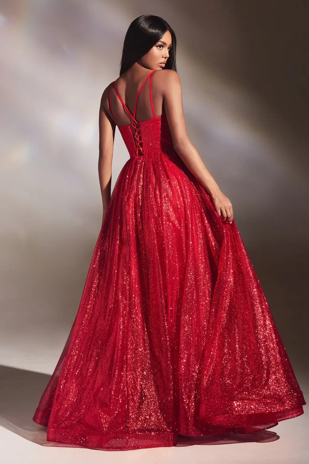 Fearless Layered Glitter Fabric Ballgown 740996ER-Red LaDivine CD996 Cinderella Divine CD996