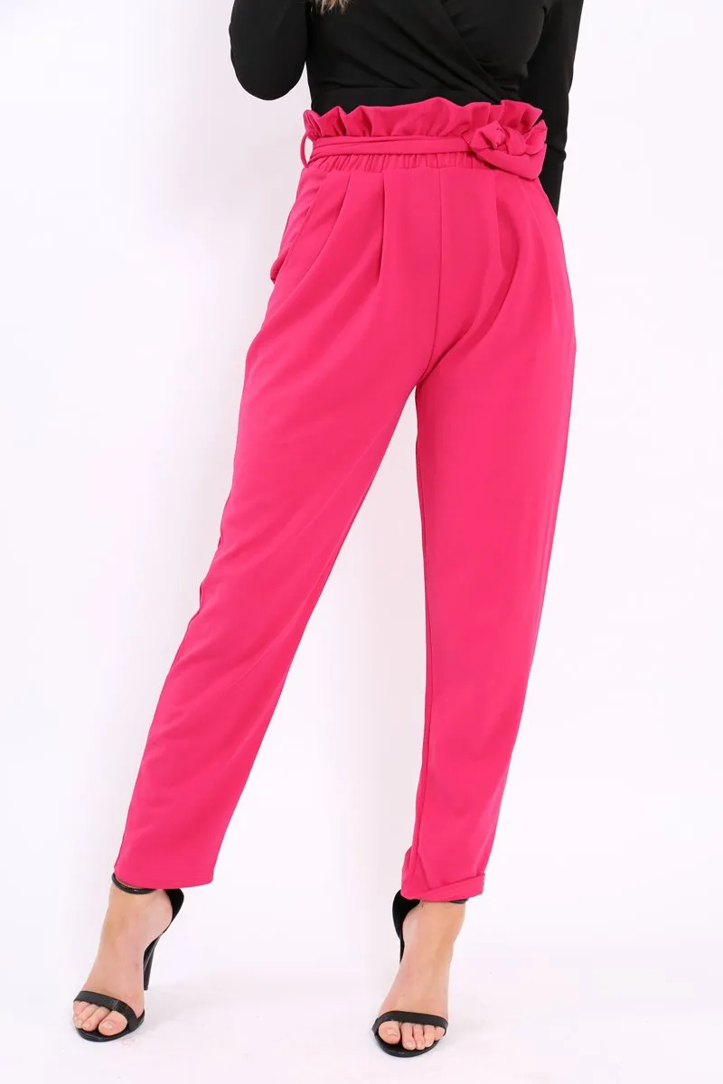 Fuchsia Paper Bag Tie Waist Cigarette Trousers - Karmen