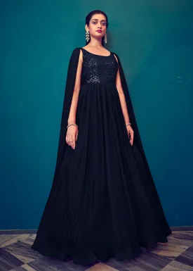 Georgette Pretty Blue Sequins & Thread Party Wear Gown