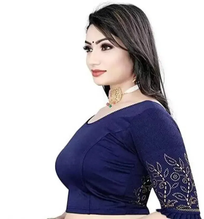 Gorgeous Navy Blue Color Ready To Wear Stretchable Blouse
