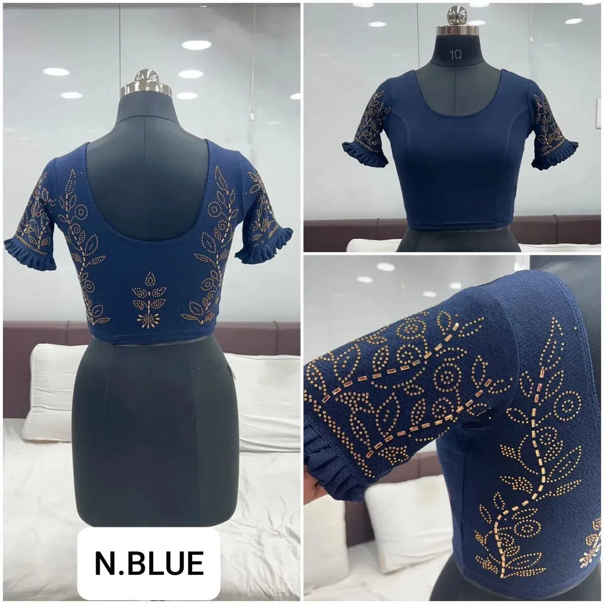 Gorgeous Navy Blue Color Ready To Wear Stretchable Blouse