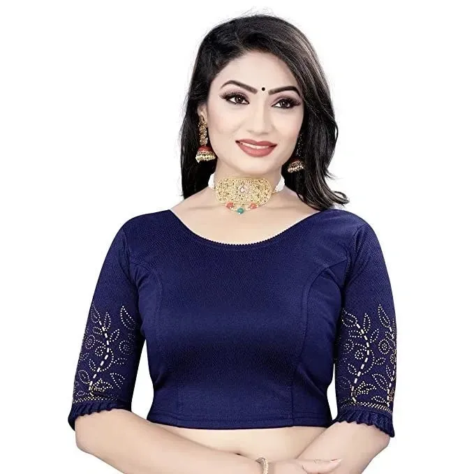 Gorgeous Navy Blue Color Ready To Wear Stretchable Blouse
