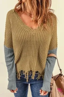 Gray Hollow-out Distressed Tassels Sweater