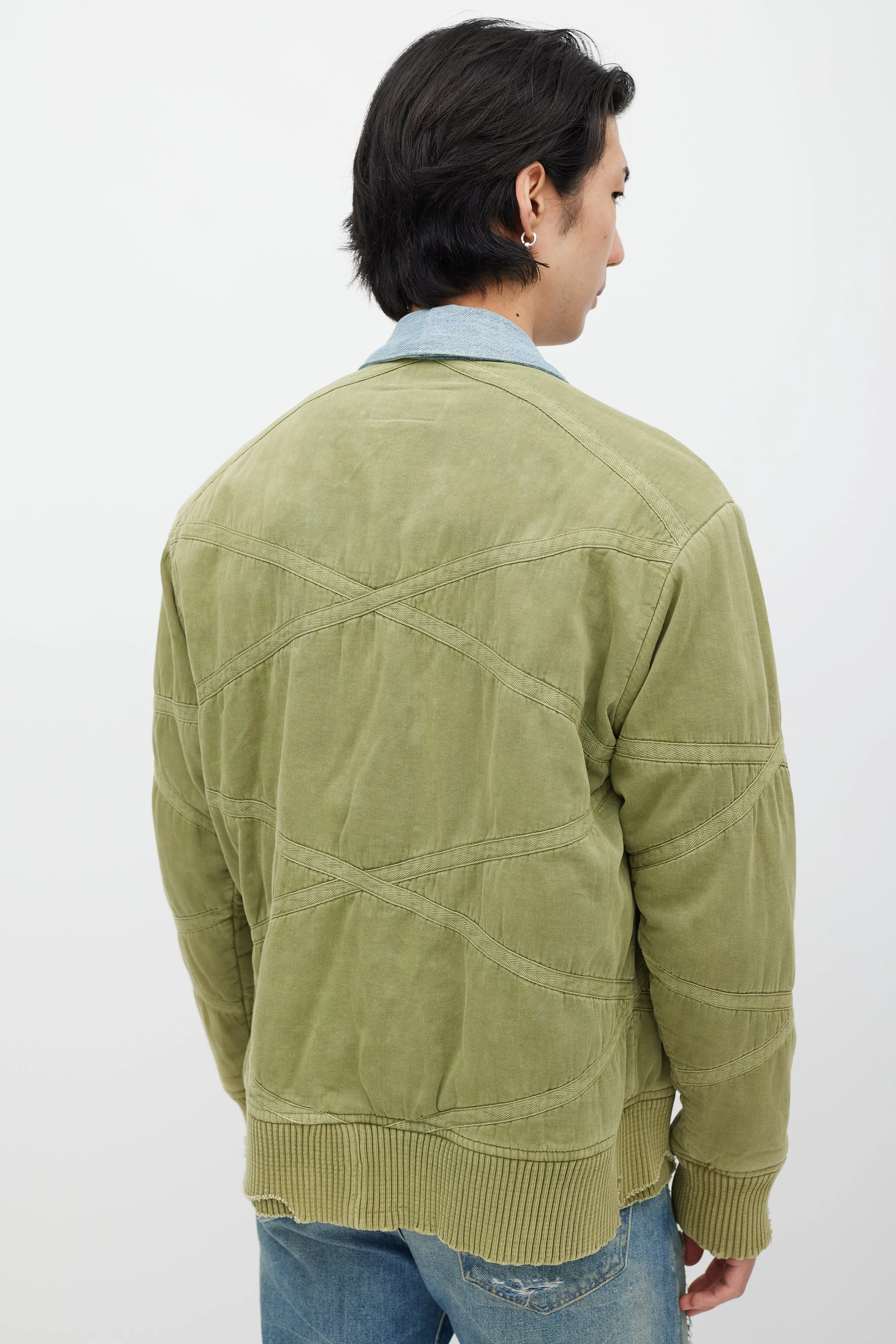 Green & Blue Distressed Bomber Jacket