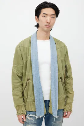 Green & Blue Distressed Bomber Jacket