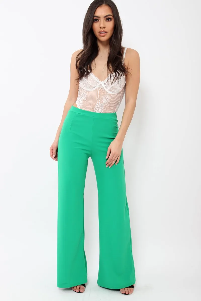 Green High Waisted Flare Trousers - Kym