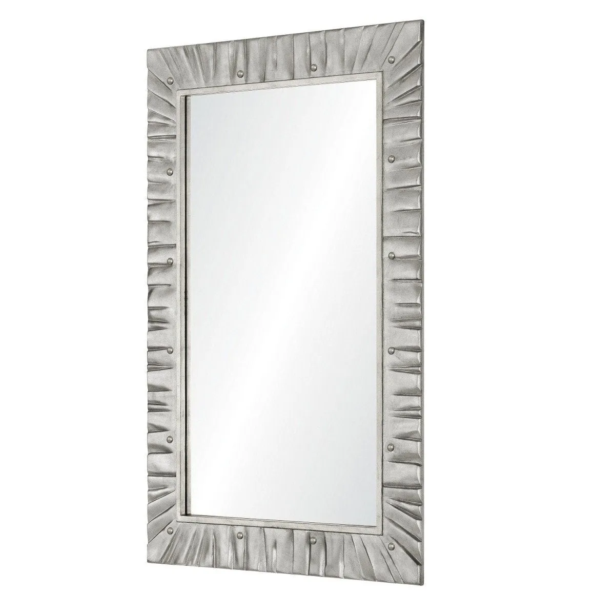 Hand Carved Distressed Silver Leaf Mirror by Suzanne Kasler