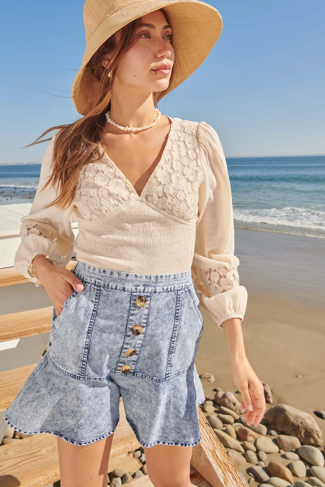 High Tide Acid-Wash Denim Mini Skirt