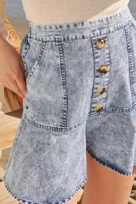 High Tide Acid-Wash Denim Mini Skirt
