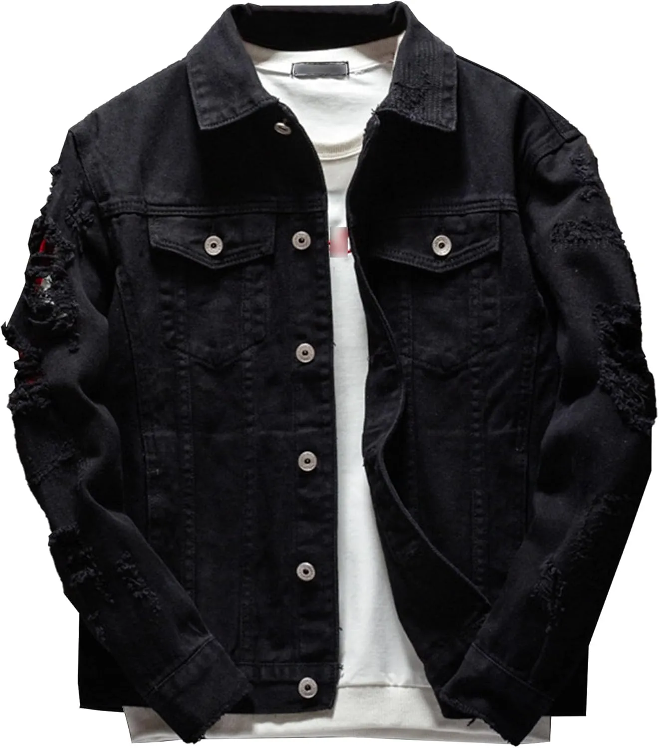 JEKE-DG Men's Ripped Distressed Biker Denim Jacket Casual Loose Fit Jean Jacket Fashion Long Sleeve Ourdoor Jean Coat