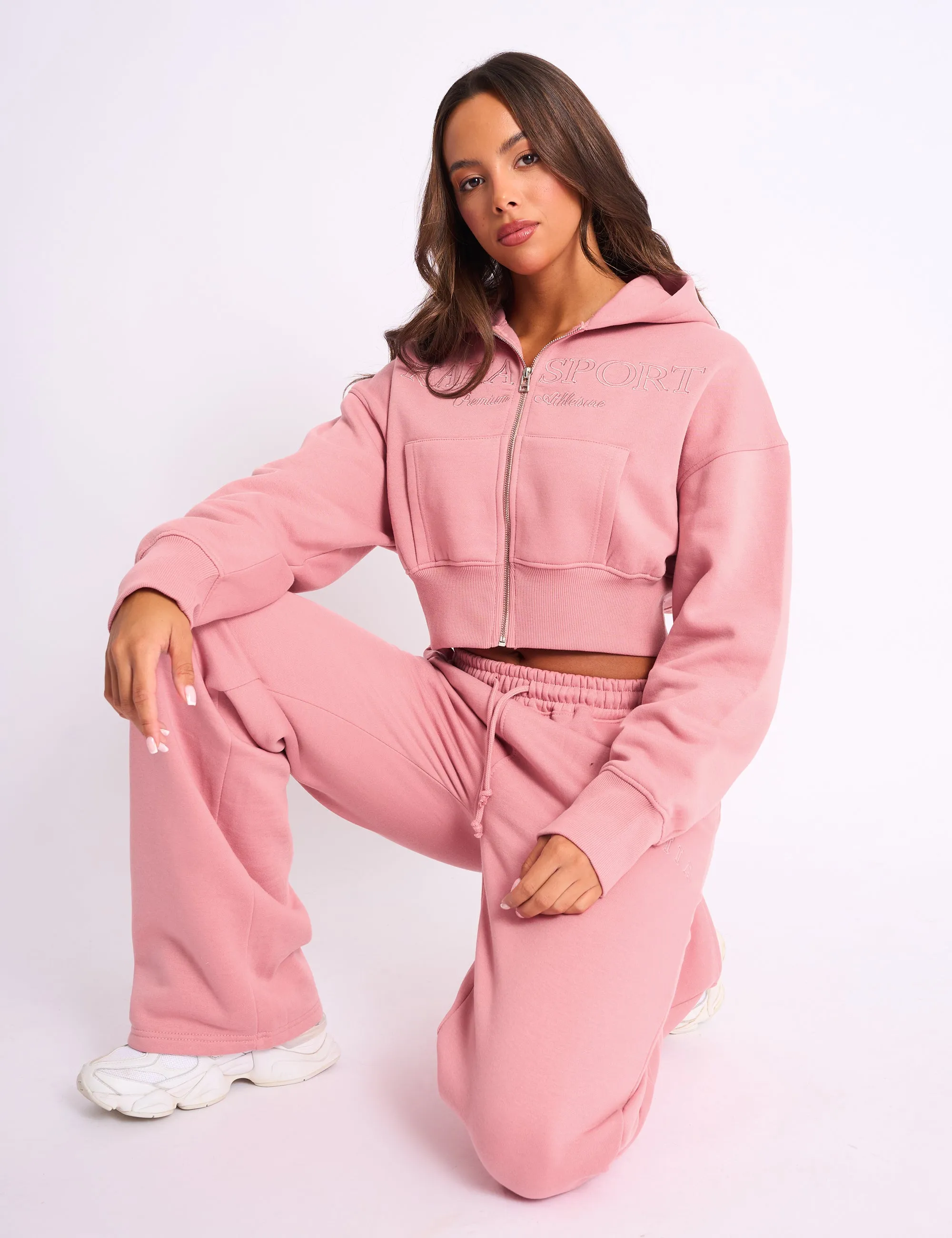 Kaiia Studio Cropped Zip Up Hoodie Blusher