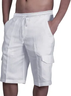 Mens Hiking Cargo Shorts 2025 Lightweight Casual Cotton Linen Pant Elastic Waist Drawstring Summer Relaxed Fit Short