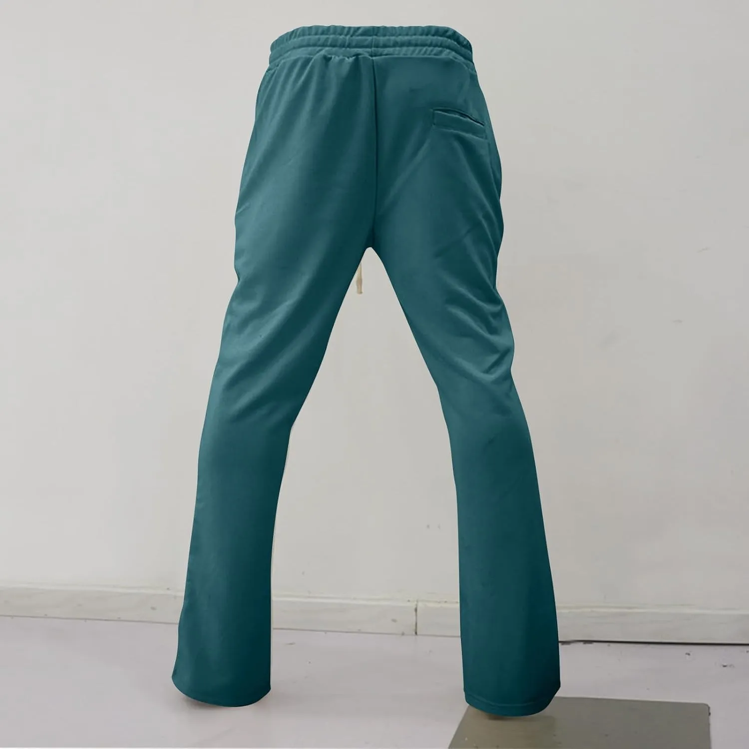 Mens Stacked Flared Joggers Open Front Drawstring Waist Sweatpants Casual Sport Athletic Pants with Pockets