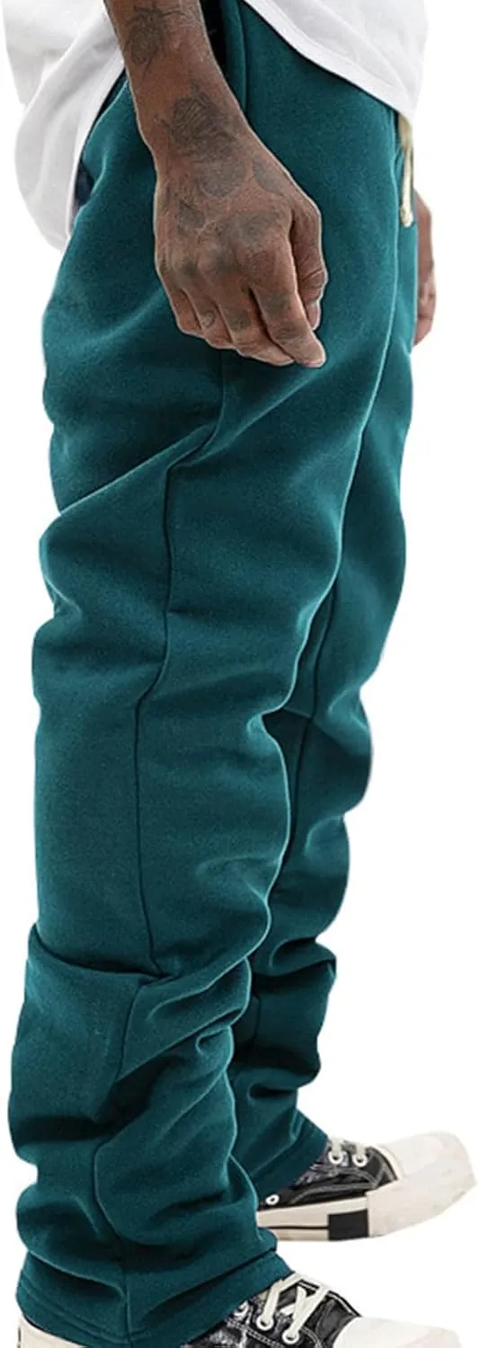 Mens Stacked Flared Joggers Open Front Drawstring Waist Sweatpants Casual Sport Athletic Pants with Pockets