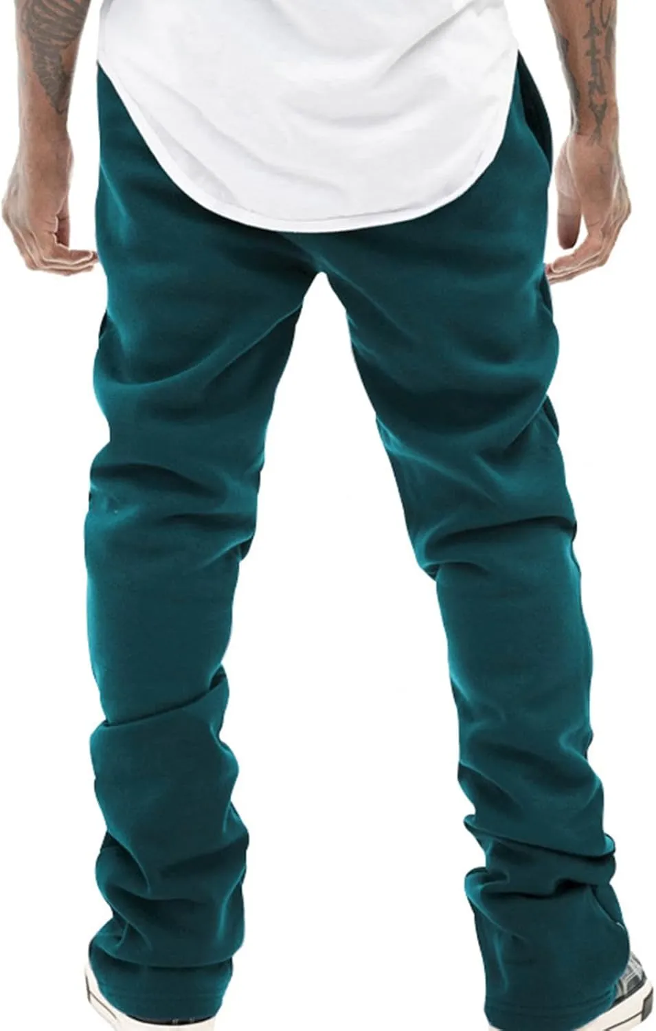 Mens Stacked Flared Joggers Open Front Drawstring Waist Sweatpants Casual Sport Athletic Pants with Pockets
