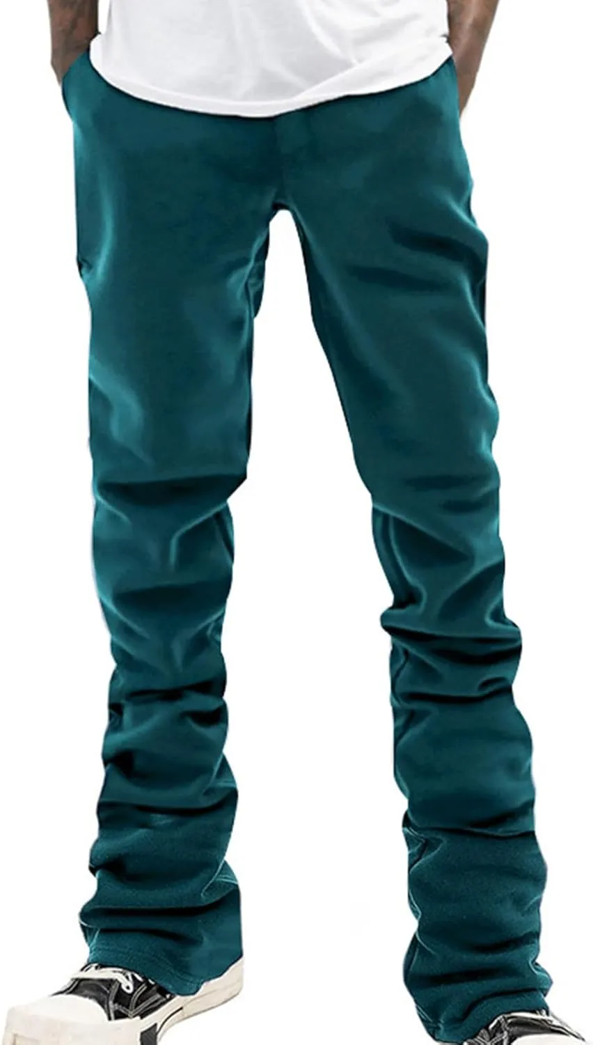 Mens Stacked Flared Joggers Open Front Drawstring Waist Sweatpants Casual Sport Athletic Pants with Pockets