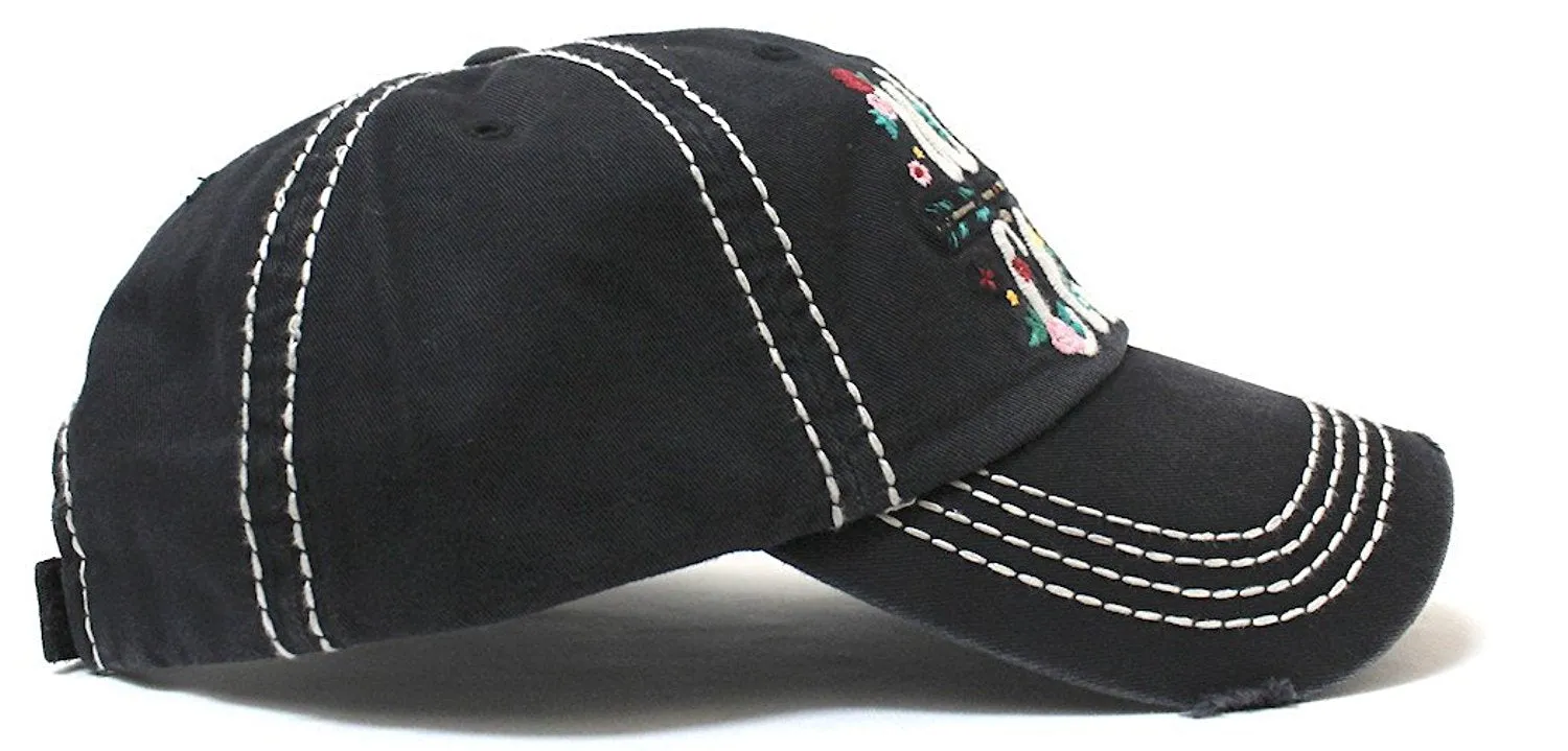 New!! Black Wild Child Floral Arrow Embroidery Cap
