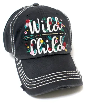 New!! Black Wild Child Floral Arrow Embroidery Cap