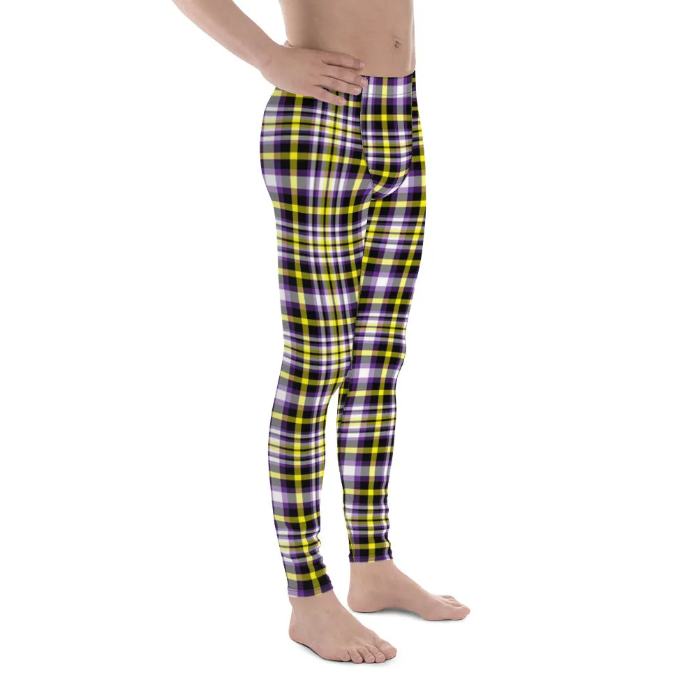 Nonbinary Enby Pride Men's Leggings Yoga Pants in Plaid