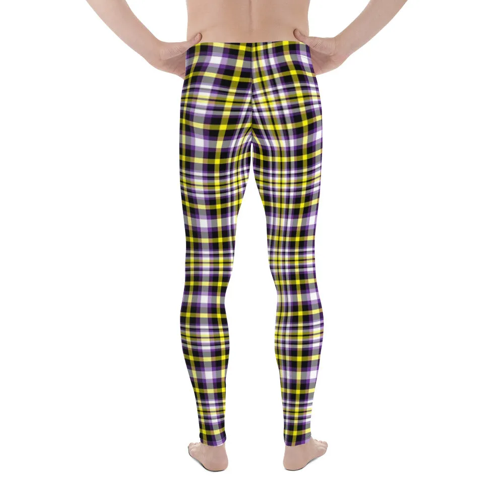 Nonbinary Enby Pride Men's Leggings Yoga Pants in Plaid