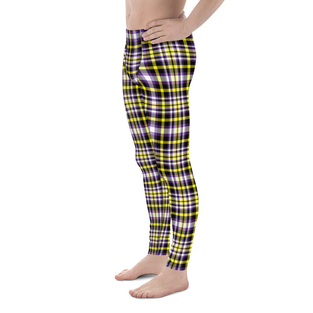 Nonbinary Enby Pride Men's Leggings Yoga Pants in Plaid