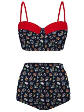 Old School Tattoo High Waist Retro Bikini