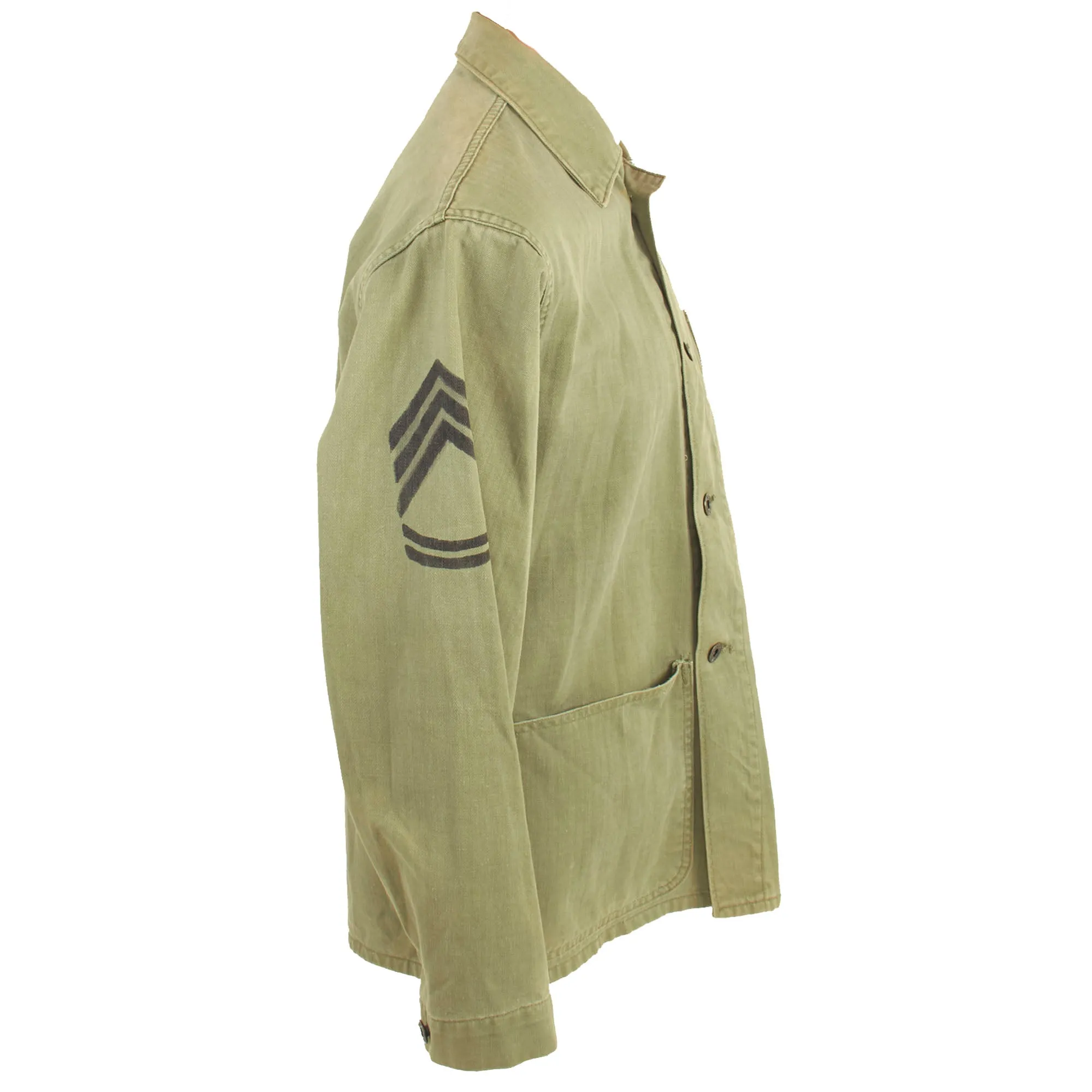 Original U.S. WWII Named USMC HBT Herringbone Twill P41 Combat Jacket With Gunnery Sergeant Chevrons