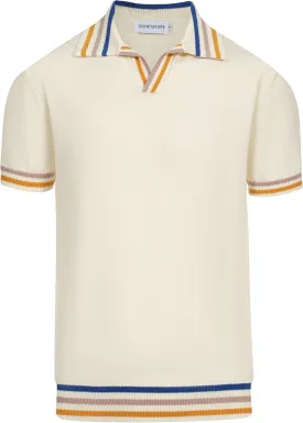 OXKNIT Men's Polo Shirt Short-Sleeved Knit with Stripe Casual Navy Shirt for Summer Sport Work