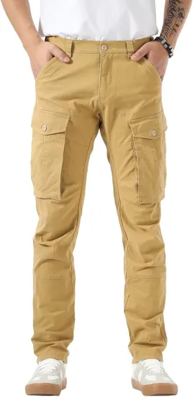 Plaid&Plain Men's Cargo Pants Slim Fit with Articulated Knees