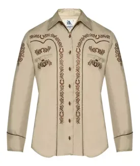 Ranger's Usa Men's Beige Charra Horseshoes Tarugos Shirt