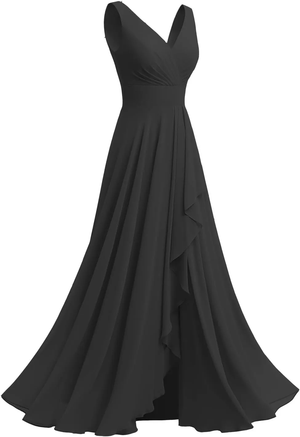 Raseal Chiffon V Neck Bridesmaid Dress with Slit Pleated Chiffon Ruffle Long A Line Formal Party Dress for Women RS078