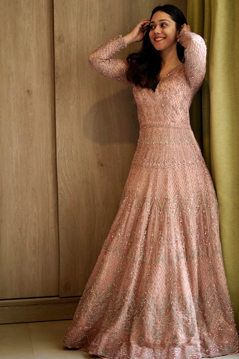 Ratnika Vyas in Peach Tulle Gown & Dupatta Set