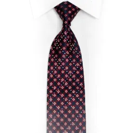 Red Trellis On Navy Rhinestone Necktie With Silver Sparkles