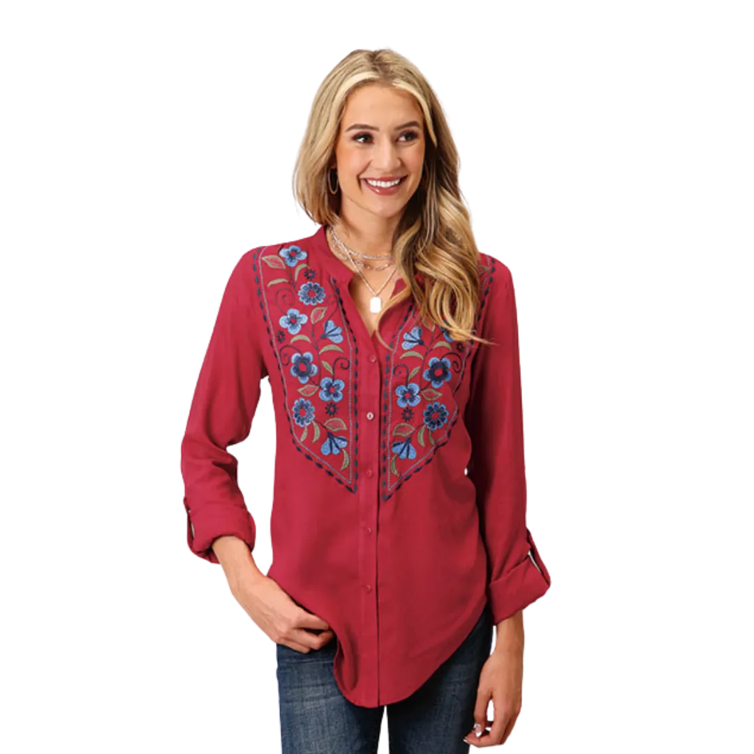 Roper Women's Rasperry Rayon Challis Red Blouse
