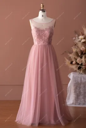 Sample Sale | Vintage Mauve Keyhole Back Lace Tulle Bridesmaid Dress