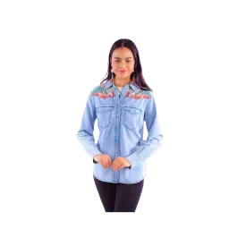 Scully Women's Honey Creek Collection Cactus Print Denim Shirt