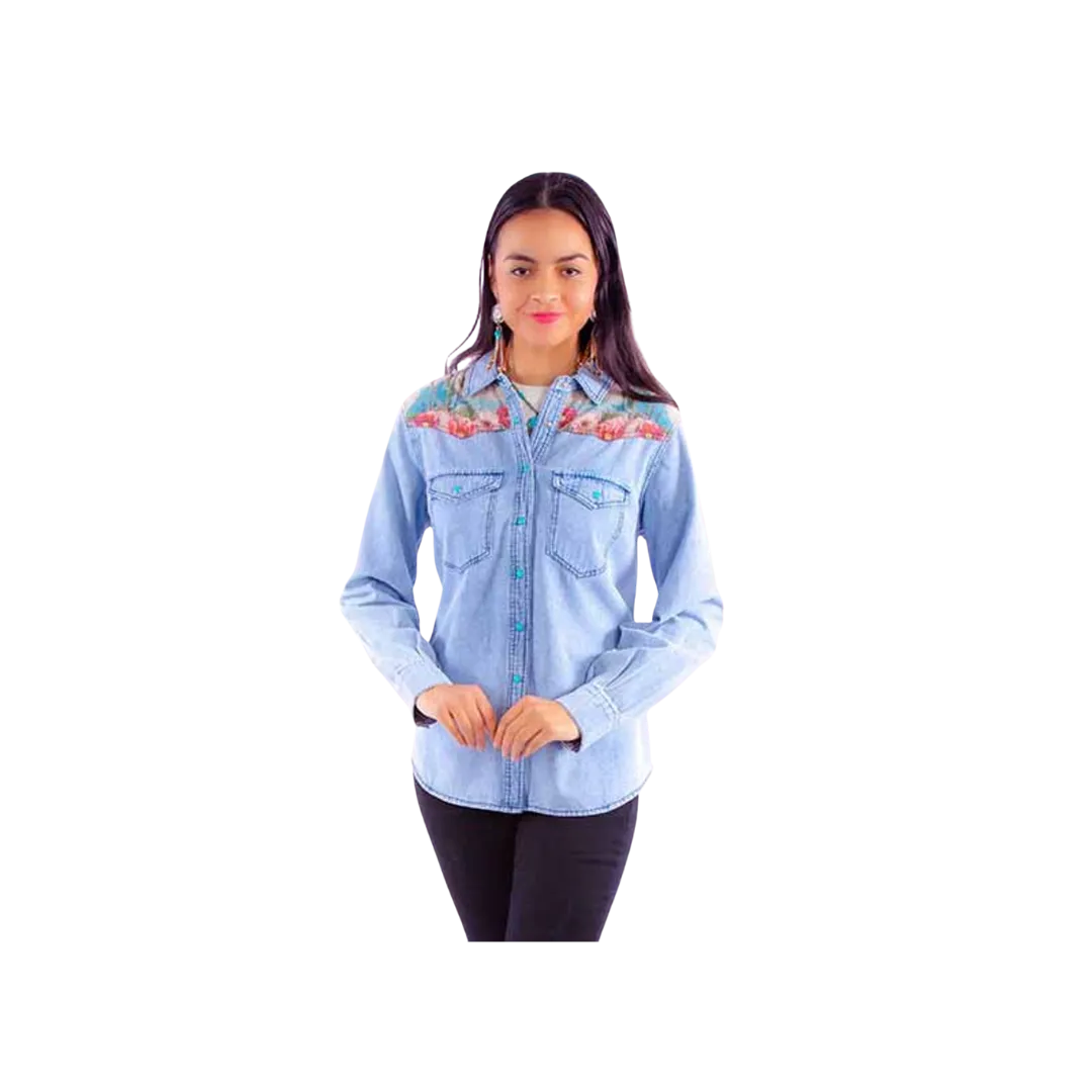 Scully Women's Honey Creek Collection Cactus Print Denim Shirt